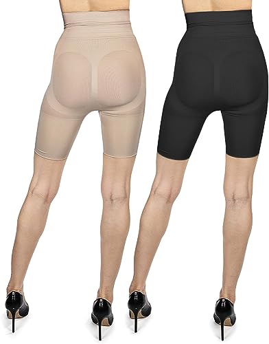 Image of MeMoi 2 Pair High-Waist Shapewear Shorts, Smooth Thigh Shaper Shorts, Comfortable Womens Shapewear - Sizes S-4X