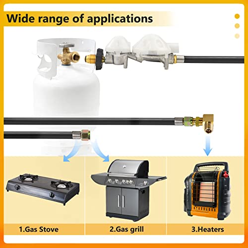 12 FT F273684 Propane Hose with Regulator Compatible with mr heater F273684 buddy heaters, Propane Hose f27368 for RV, Gill, Gas Stove, Gas Generator, 3/8in Female x 3/8in Male Street Elbow.
