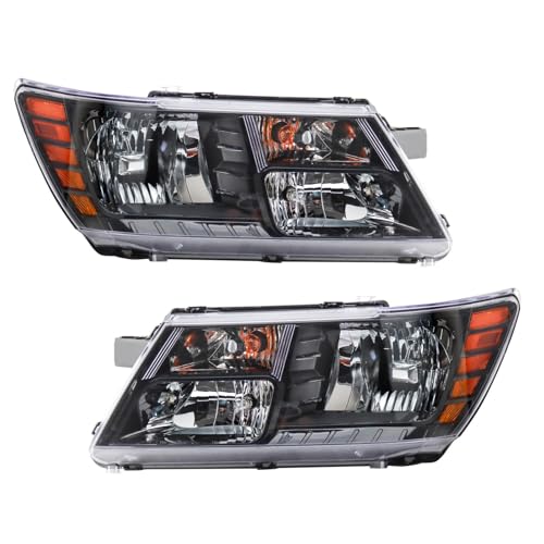 Image of TRQ 2 Piece Headlight Assembly Set Quad Halogen Driver & Passenger Side Compatible with Dodge Journey 2014-2020 With Code LME CH2502265 CH2503265 68200084AC 68200085AC