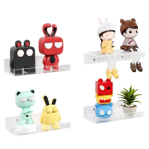 Image of upsimples 9 inch Acrylic Shelves, Small Shelf for Wall Decor and Display, 4 Pcs | Small Floating Shelf for Plants, Speaker, Toys, Invisible Wall Display for Bathroom, Bedroom, Living Room, Room Decor