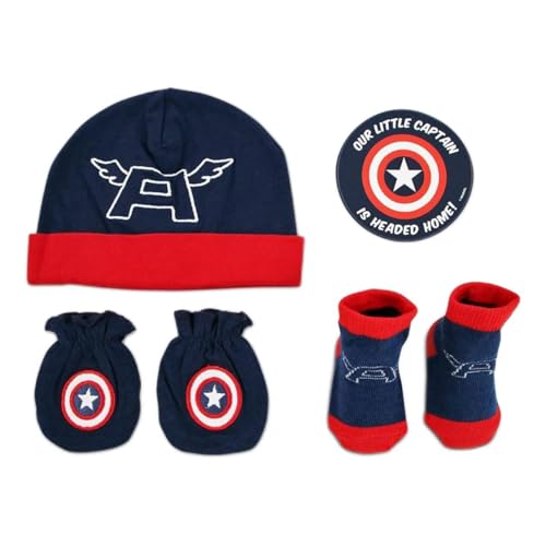 Marvel Baby Boys Captain America, Mitten And Socks Take-Me-Home Set, 0-3 Months