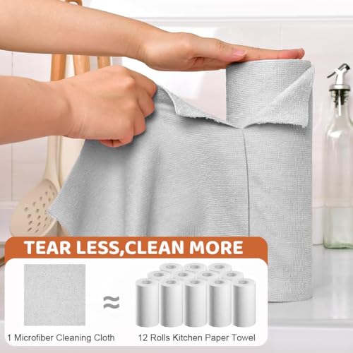 Image of 20 Pack Cleaning Cloth Roll, Washable Absorbent Towel For Kitchen, Dust, Stains Wet and Dry Microfiber Cleaning Cloth, Reusable Paper Towels Washable Roll Tear Away for Kitchen, Car (Pack Of 20)