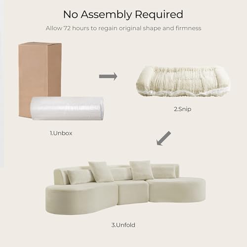 Image of CHITA Curved Sectional Sofa with Lumbar Pillows, Modular Cloud Boneless Couch with 2 Throw Pillows, Modern Comfy Chenille Loveseat for Living Room, Bedroom, Office, No Assembly Required, Cream