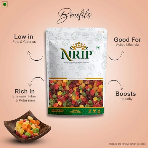 Image of NRIP Premium Dried Tropical Fruits Medley Mix 200 Gm (kiwi, mango, pineapple, strawberry, papaya, Black Raisin, cranberry)