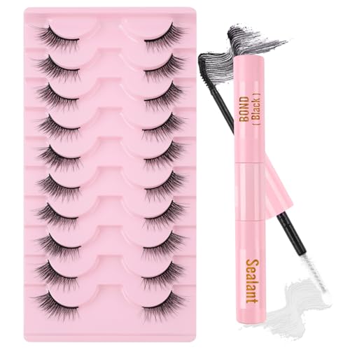 Sixstarhair Kit Pestañas Postizas Medias Pestañas Cat Eye con pegamento Kit de pestañas postizas de aspecto natural, 10 pares Half Lashes