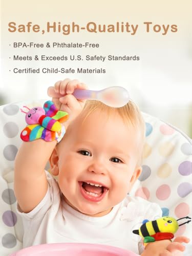 Image of Bloobloomax Baby Rattles Toys for 0-12 Month, Infant Girl Boy Toys for Babies 3-6 Months, Newborn Hand & Foot Toys for 0 to 9 Months, Baby Shower Gifts Set with Wrist Rattle Socks (Pink B-4PCS)