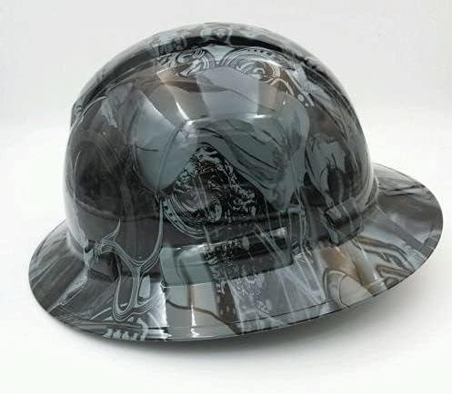 Wet Works Imaging Customized Pyramex Full Brim Gray Bad Bones Hard Hat with Ratcheting Suspension