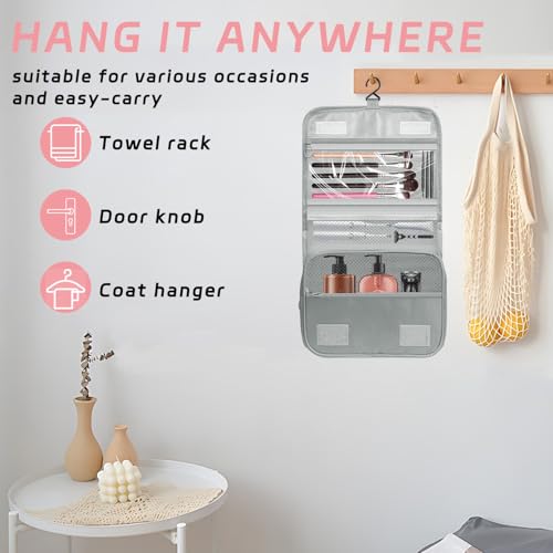 Image of Toiletry Bag Travel Bag with Hanging Hook for Women Men,Light Grey | Waterproof Small Capacity Hanging Multifunctional Makeup Bag for Toiletries, Portable Cosmetic Bag Travel Organizer