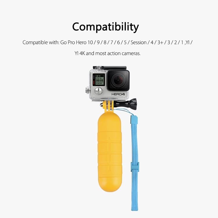 REFLEX CAMERA Floating Hand Grip for Compatible with Go Pro Hero 5-13, DJI Osmo Action – Waterproof Bright Yellow Buoyancy Stick with Wrist Strap for Diving, Surfing, Snorkeling, Swimming