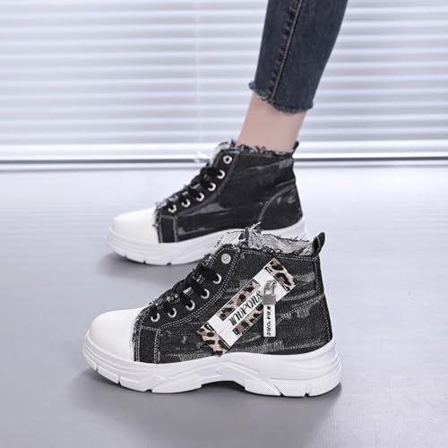 High Top Denim Canvas Sneakers for Women Fashion Casual Height Increase Platform Shoes - 2025 Spring Style3