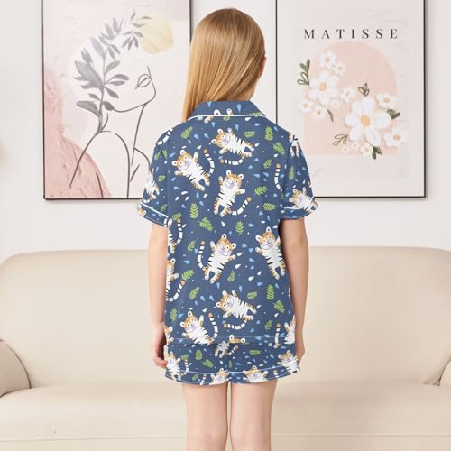 ALAZA Tiger Print Leaves Pajamas Satin Pajama Set Short Sleeve Button Down Sleepwear4
