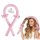 1 Diadema de barra rizadora sin calor, cinta de seda para el cabello, sin calor, rizos de pelo, herramientas de peinado para cabello largo y mediano para dormir durante la noche (rosa)