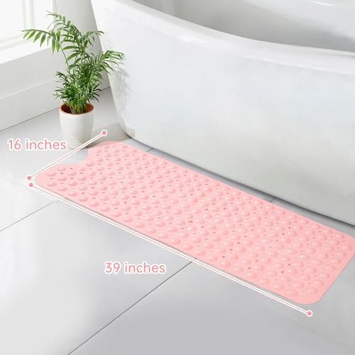 Alfombrilla antideslizante para bañera extralarga rosa lavable 99x41 5