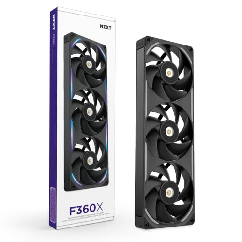 Image of NZXT F360X Performance Single-Frame Fan - 3X 120mm PWM RGB PC Case Fans - Max Airflow & Static Pressure - Low Noise - LCP Frame & Blades - Magnetic Fluid Dynamic Bearing - 30mm Thick - Black