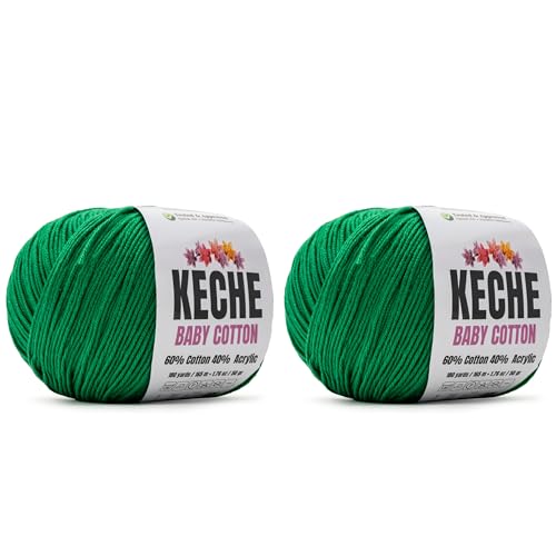 Image of Keche Baby Cotton, 60% Cotton 40% Acrylic Yarn, Soft Cotton Yarn for Crochet and Knitting, Amigurumi Yarn 4 Skeins /Balls [1.76 Oz (50g) / 180 Yrds (165m)] x 2 Kelly Green