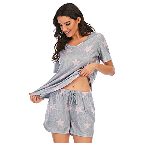 Moyee Womens Pajama Sets Soft Short Sleeve Shirt And Shorts 2 Pieces Lounge Outfit Sets With Pockets #TOP2