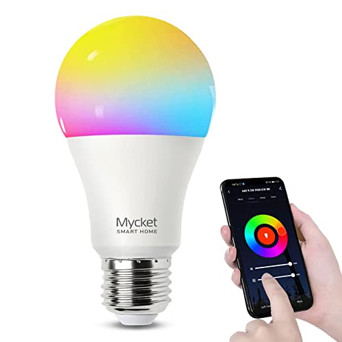 Mycket E27 WiFi Smart Bulb 9W LED Farbdimmbare Glühbirnen, RGBW Millionen Farben Fernbedienung und Sprachsteuerung Timer Funktion Kompatibel mit Alexa/Echo/Google Home [Energieklasse A+] (1-Pack)