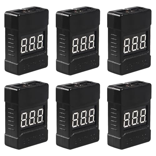 AEDIKO 6pcs RC 1-8S Battery Tester Monitor LiPo Battery Checker Low Voltage Buzzer Alarm with LED...