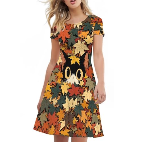 Image of AFPANQZ Womens Casual Summer Lightweight Vintage Dress Short Sleeve Midi Dress Knee-Long Luxury Formal Dress