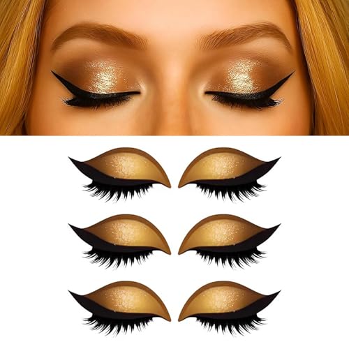 Lazy Eye Shadow Eyelash Patch Eyeshadow Eyelashes Makeup Stickers with False Lashes & Shadow Makeup Stencils Sticker Reusable Colorful Eyes Makeup-Sticker for All Eye Shapes (Gold)
