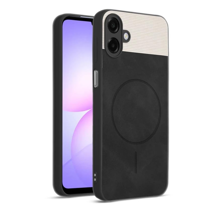 Image of Bintage CASE Mac Safe Design Hard Light Weight Back Case | Soft Border Camera Protect | Dual PU Leather Finish Back Cover Compatible for Samsung Galaxy F07 4G - White & Black