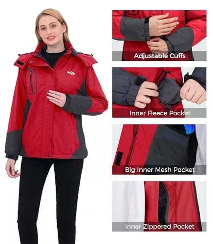 Image of Wantdo Women's Mountain Waterproof Ski Jacket Windproof Rain Jacket Winter Warm Hooded Coat