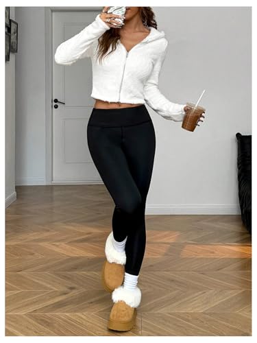 GORGLITTER Women's Teddy Cropped Hoodie Jackets Fuzzy Zip Up Lightweight Long Sleeve Crop Hooded Sweatshirts4