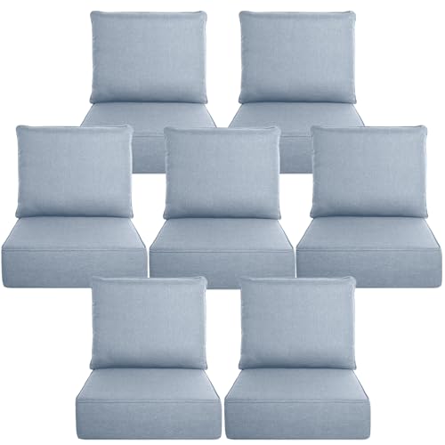 Image of Luxury 6 inch Thick Outdoor Cushion Set 7 - 22x24 Patio Furniture Cushions with 28D High-Density Foam, Water-Resistant & Fade-Resistant Fabric, Removable Covers for Patio Furniture Sofa Couch -Baby Blue