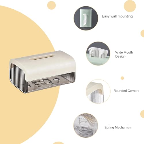 Image of oddpod Vue Desktop & Wall Mount Tissue Storage Box with Telescopic Spring /Facial Napkin Holder & Dispenser for Home, Office, Countertop, Car, Hotel, and Institutions - Smoky Ivory