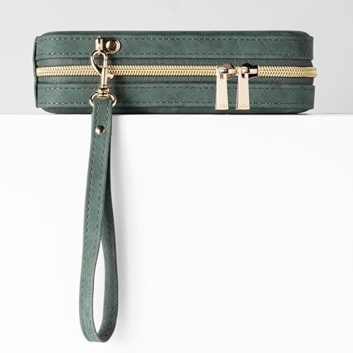 Backgammon-Sets für Erwachsene, klassisches Brettspiel mit faltbarem Kunstleder Backgammonetui, tragbares Reise-Backgammon-Set, inklusive 30 künstlichen Horn-Checkern (Green)