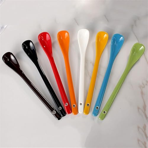 Lot de 8 cuillères à mélanger à long manche en céramique pour café, lait, céréales, dessert