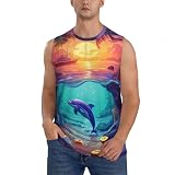 l'isola dei delfini blu personaggi Comfort senza maniche: il design delle camicie muscolari Hawaiian Island Dolphin da uomo consente un movimento illimitato e libero delle braccia, rendendole perfette per allenamenti intensi.