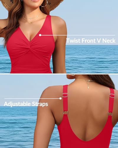 Image of Holipick Women Tummy Control One Piece Swimsuit - Push Up Bathing Suit Full Coverage Slimming Swimwear