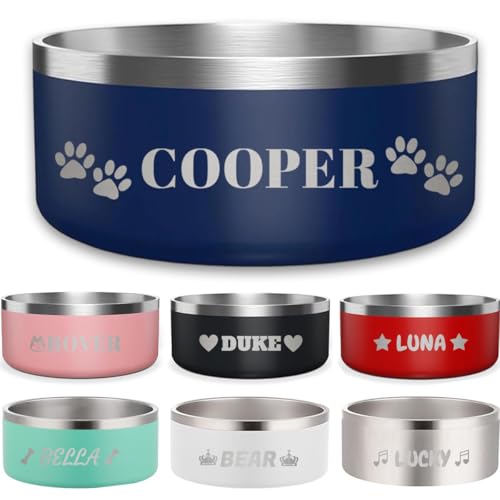 Custom Stainless Steel Dog Bowl,64oz Large Personalized Laser Engraved Name & Icon,Customized Heavy Duty Insulated Metal Pet Bowl with Non-Slip Bottom,Water & Food Dish for Large and Extra Large Dog