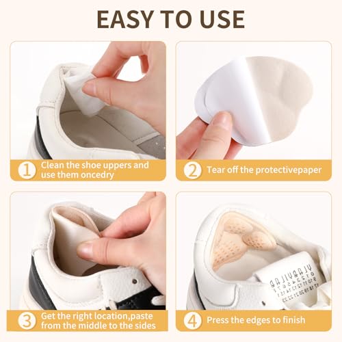 Image of 4 PRS 4D Cushioned Heel Grips - Pads for Big Shoes (Beige) | 4D non-slip massage pads designed to prevent heel slipping and blisters. Premium inserts for loose shoes too big.