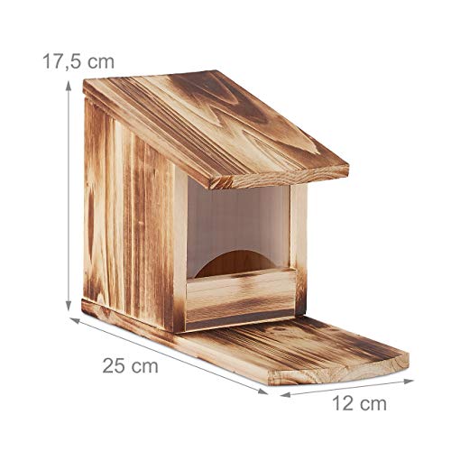 Relaxdays Squirrel Feeder House, Feeding Station Box, Standing, Wooden, HWD: 17.5 x 12 x 25 cm, Flamed - Image 5