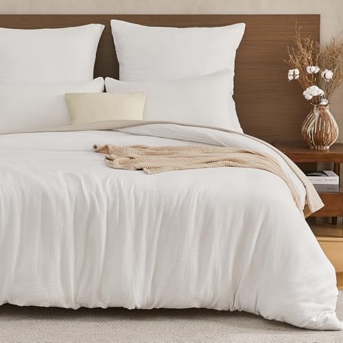 EMME Musselin Bettwäsche 100% Baumwolle, 200x200 Doppelte Sommer Bedding Bettwäsche-Sets mit Reißverschluss, 1er Set Bettbezug mit 2 Kissenbezüge...