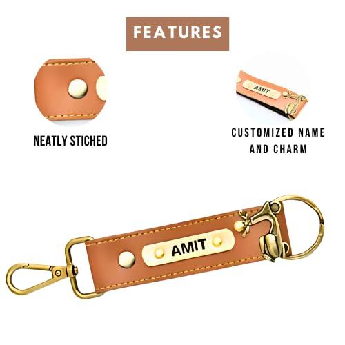 Image of Personalized Leather Keychain with Hook, Customised Leather Keychain for Men & Women | Added with Name & Charm