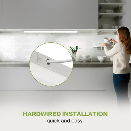Image of ASD LED Under Cabinet Lighting, 48 inch 24W 1758 LM Dimmable Hardwired Under Cabinet Lights for Kitchen, 3000K Soft /4000K Cool /5000K Daylight, Under Counter Light Fixtures, ETL, White, Bullnose Design