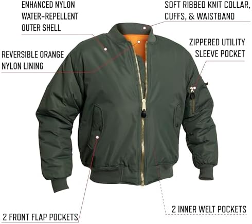 Rothco Enhanced Nylon MA-1 Flight Jacket - Classic Style, Sage
