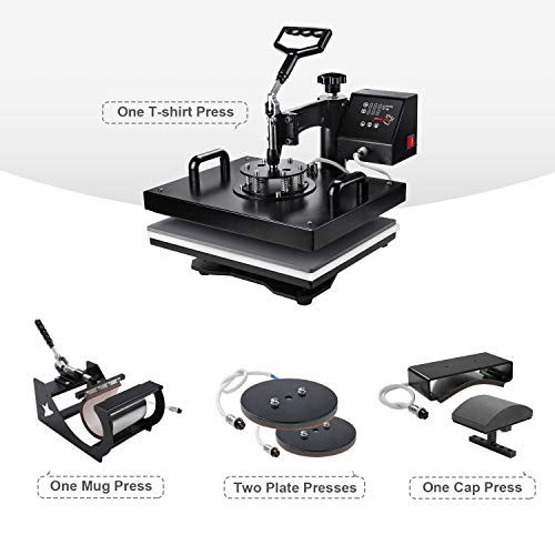 PowerPress HPM-1515-U4 5 in 1 Multifunction Sublimation Heat Press Machine for T-Shirts, Mug,and Cap, 15"x12", Black, Brown