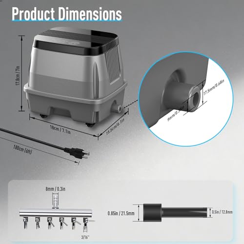 Image of AquaMiracle Linear Air Pump ZP-40 /ZP-60 /ZP-100 for Pond Aeration, 635 /950 /1600GPH Septic Air Pump Pond Aerators for Outdoor Ponds, Waste Treatment, Aquarium, Fish Farm, Seafood Restaurant