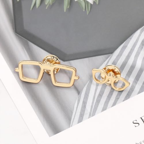 Image of 2pcs Cute Eyeglasses Frame Brooches for Women Unisex Golden Eyewear Shaped Lapel Pins Iniature Badge Dress Suit Collar Accessories Crafts Holiday Birthday Chic Jewelry
