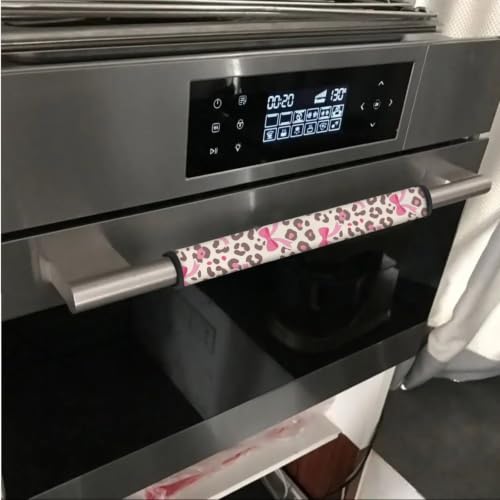 Image of Refrigerator Door Handle Covers Set of 6 Washable Kitchen Appliance Decor Handles Keep Clean Anti-Slip Fridge Accessories Home Decor, Bow Leopard Print Beige Pink