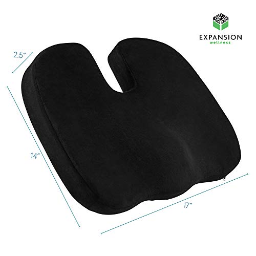 2 Pack Comfort Seat Cushion – Memory Foam Tailbone Pillow Pad for Sitting, Office, Computer Desk Chair, Car, Travel – Contoured Posture Corrector for Sciatica, CoccyxBack Pain Relief (Black and Grey)