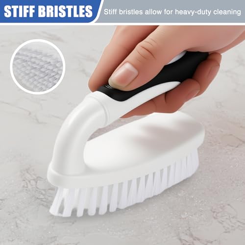 Image of Scrub Brushes for Cleaning Bathtub Scrubber Heavy Duty Scrub Brush with Handle Stiff Bristle Cleaning Brush for Shower, Kitchen, Sink, Bathroom, Floor (Black)
