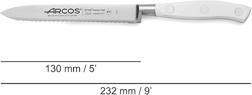 Miniatura 2 de ARCOS Cuchillo Tomate Forjado Serrado 5 Pulgadas Nitrum Inox y Hoja 5.118 in. Mango ergonómico POM Polioximetileno. Serie Riviera Blanc. Color Blanco
