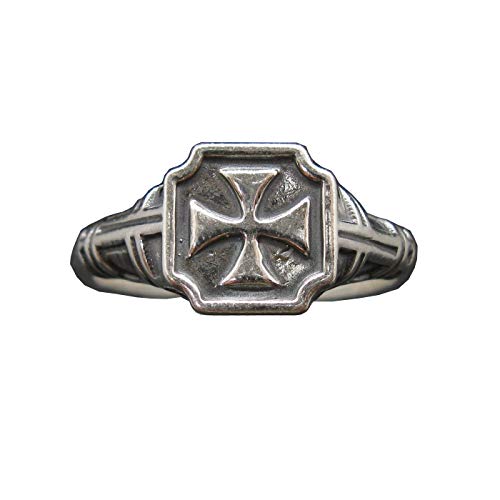 Bague pour homme en argent sterling 925 massif et croix maltaise ciselée
