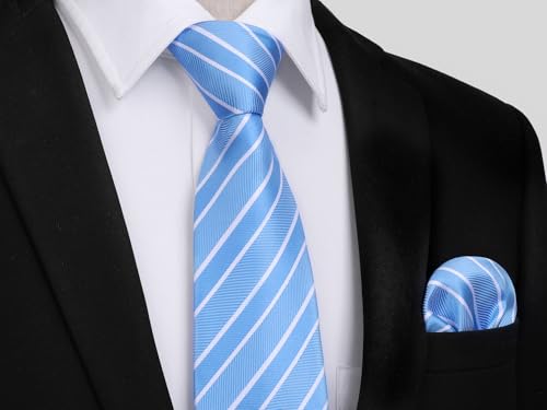 Image of HISDERN Ties for Men Stripe Plaid Tie Classic Necktie Pocket Square Cufflinks Set for Formal Wedding Business Party
