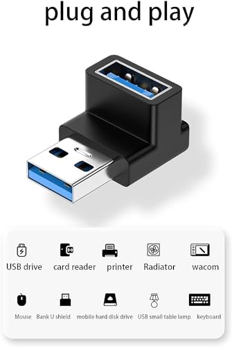 Image of CARE CASE 90 Degree USB 3.2 Adapter Up and Down Angle Type A Male to Female Connector USB L Shape Extender Supports 10Gbps Data Transfer & Charging PC, Laptop, Hard Drive, Keyboard.(Black ZC-039-HA)